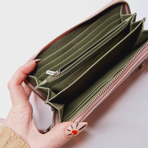 Fossil Emma Large Zip Clutch Burnished Lilac Pink Wristlet Leather Wallet RFID - Picture 6 of 15